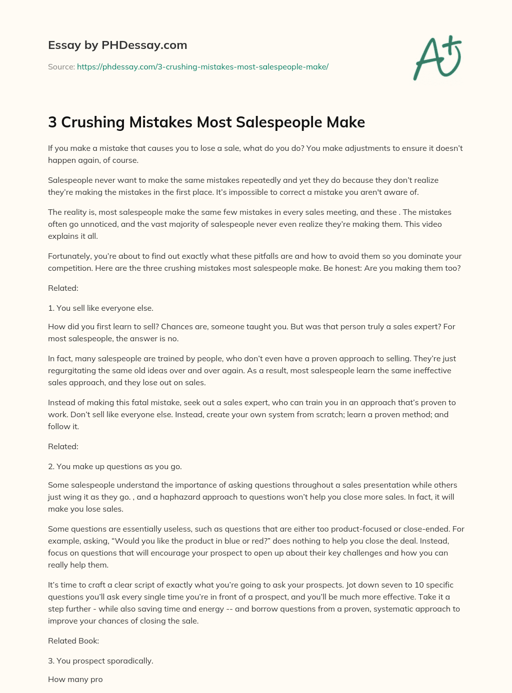 3 Crushing Mistakes Most Salespeople Make essay