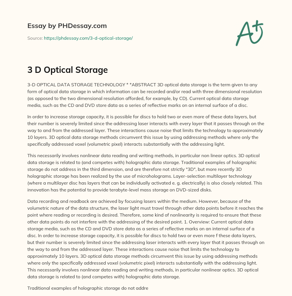 3D Optical Data Storage Technology: Increasing Storage Capacity with Voxel Addressing essay
