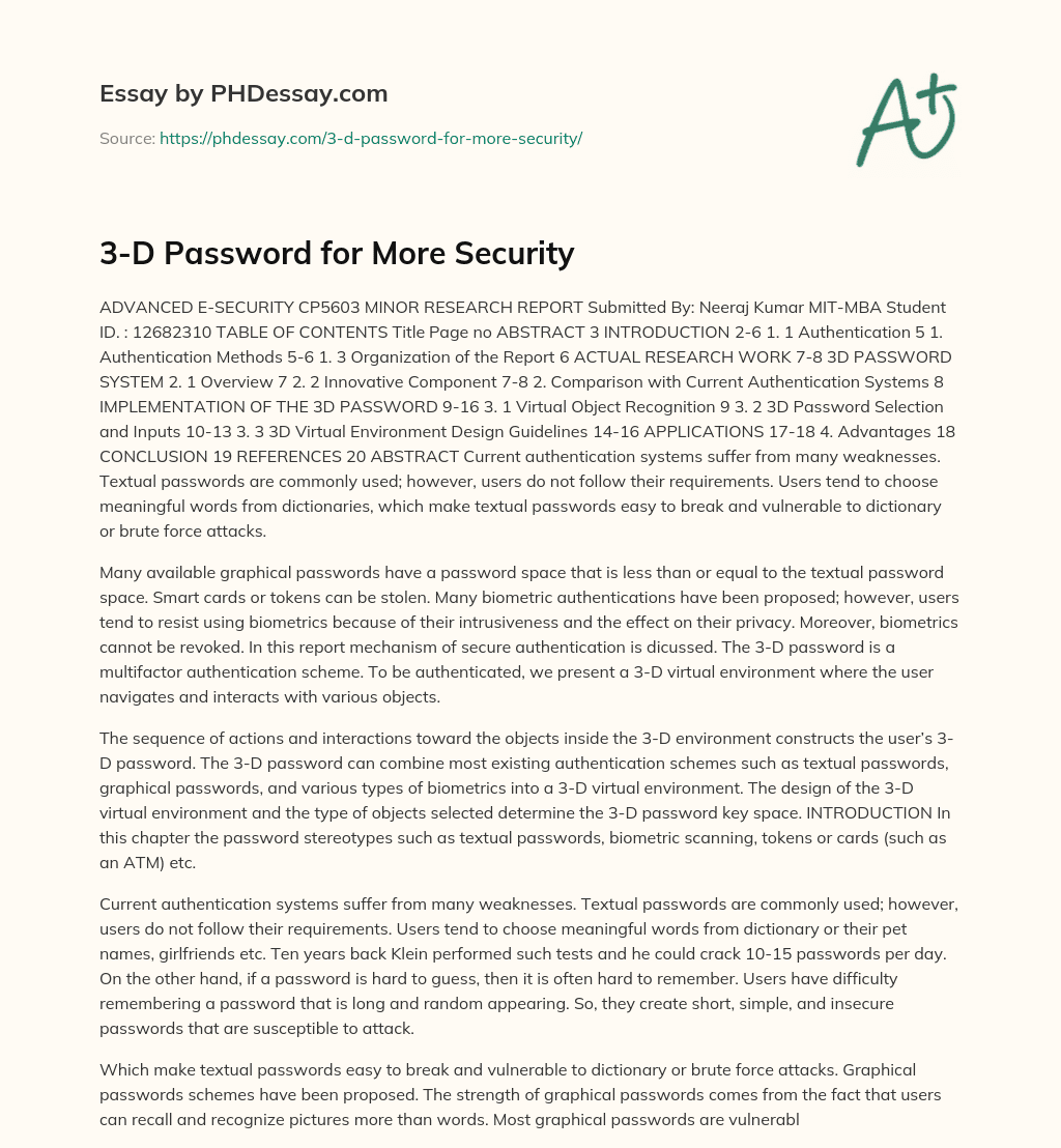 3-D Password for More Security essay