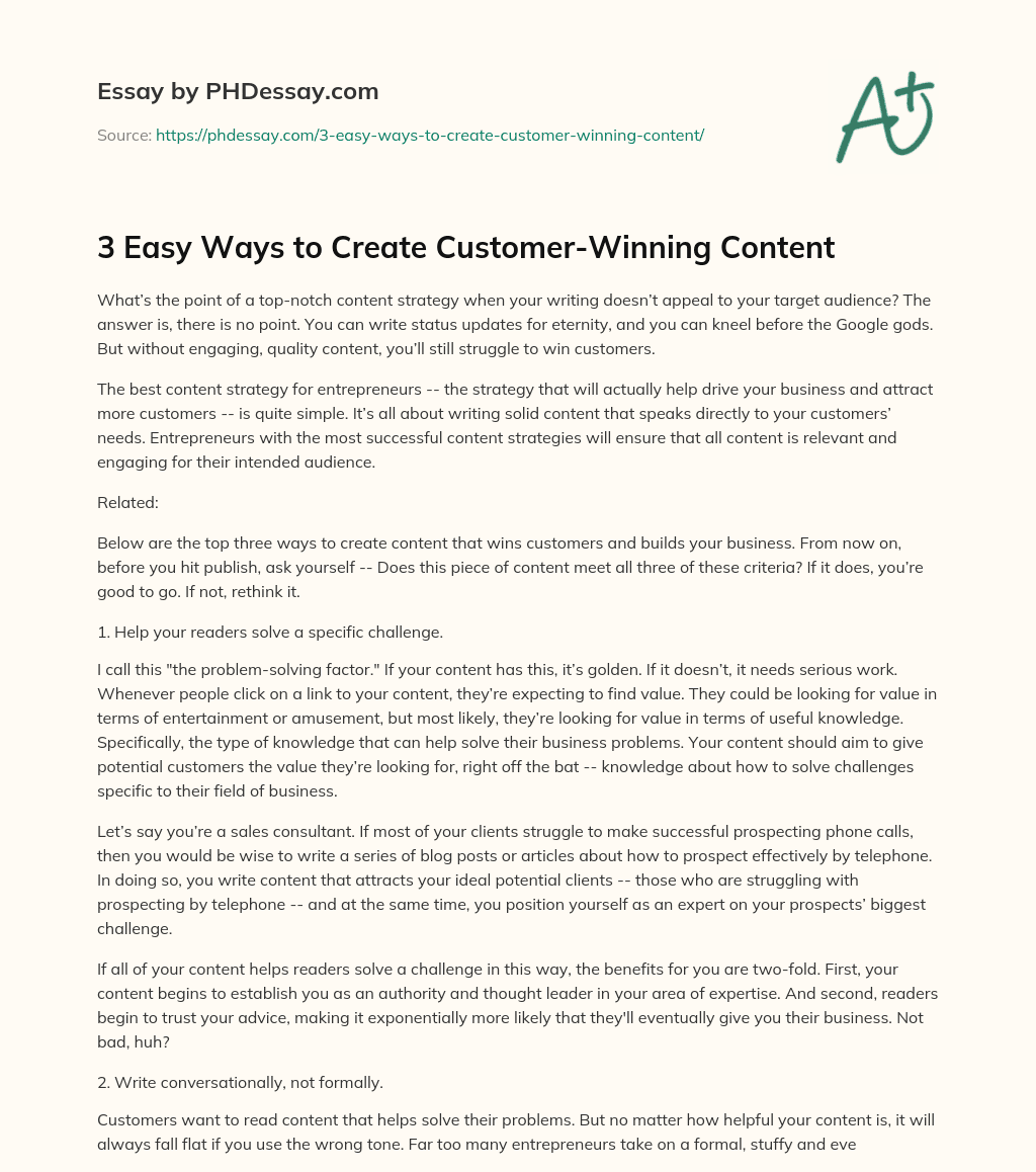3 Easy Ways to Create Customer-Winning Content essay