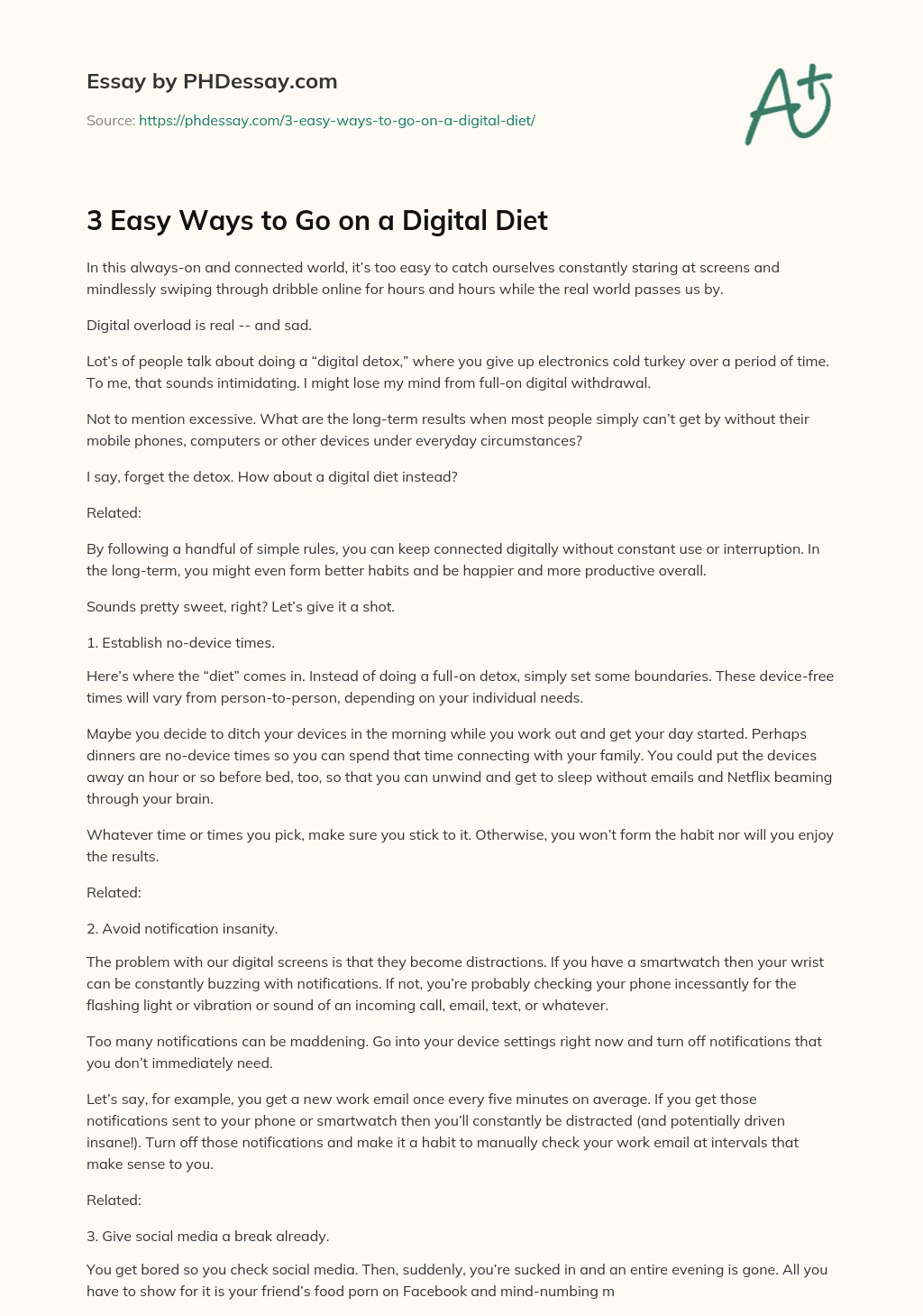 3 Easy Ways to Go on a Digital Diet essay