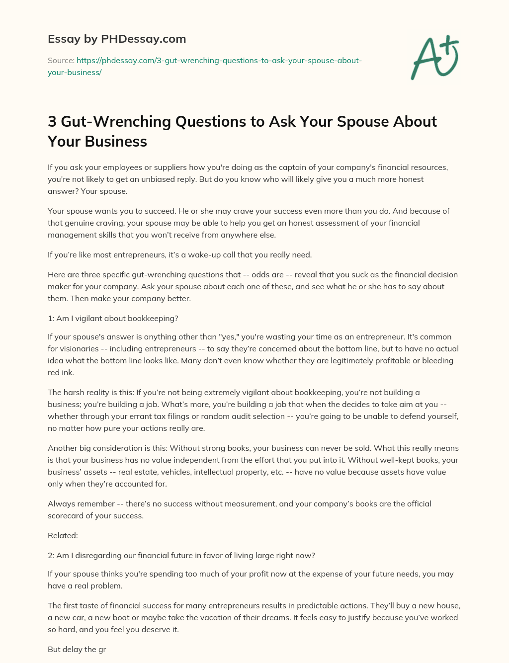 3 Gut-Wrenching Questions to Ask Your Spouse About Your Business essay