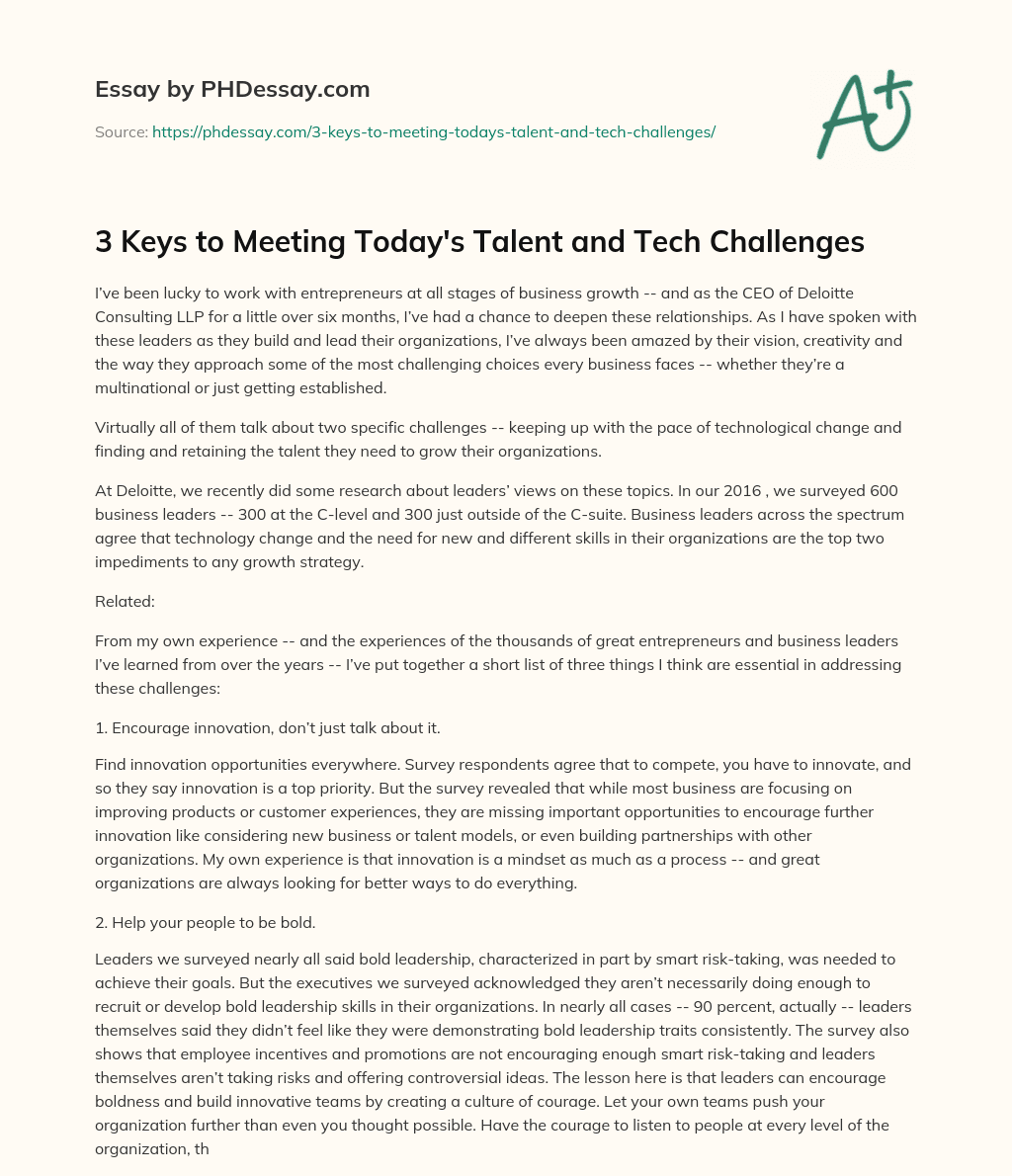 3 Keys to Meeting Today’s Talent and Tech Challenges essay