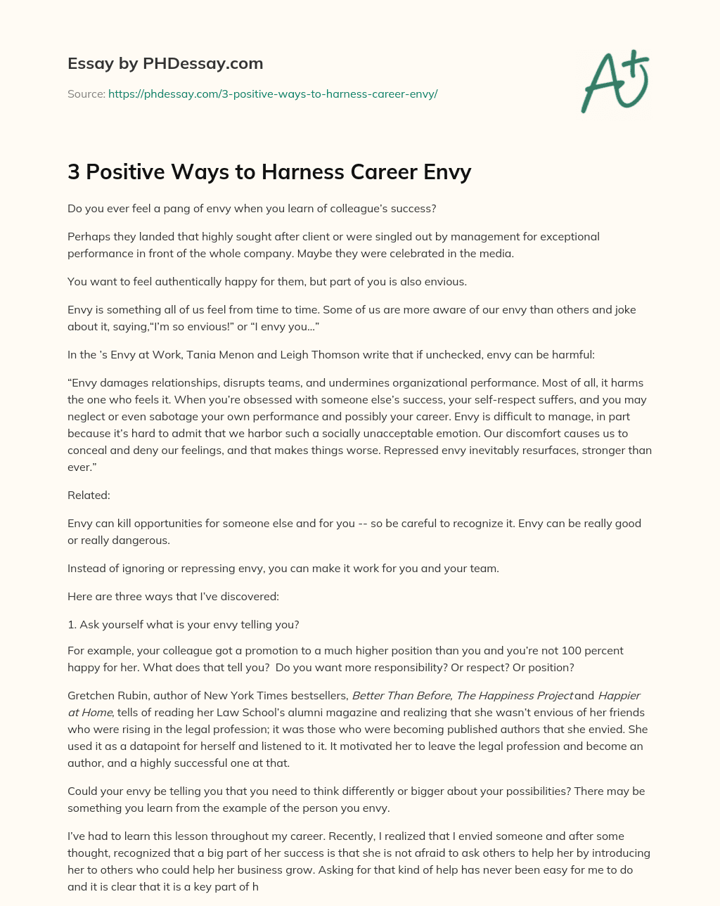 3 Positive Ways to Harness Career Envy essay