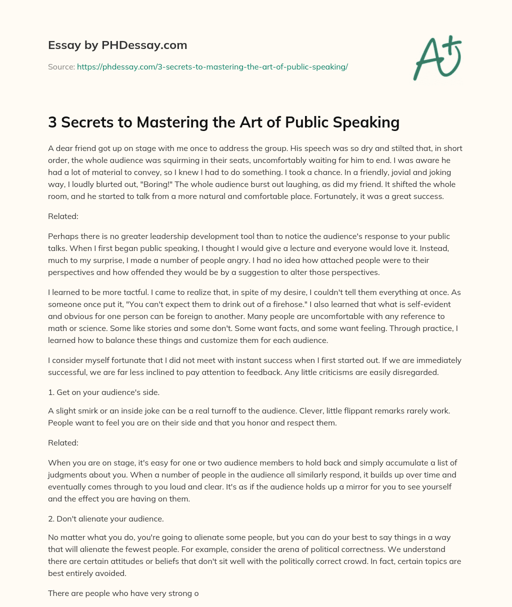 3 Secrets to Mastering the Art of Public Speaking essay