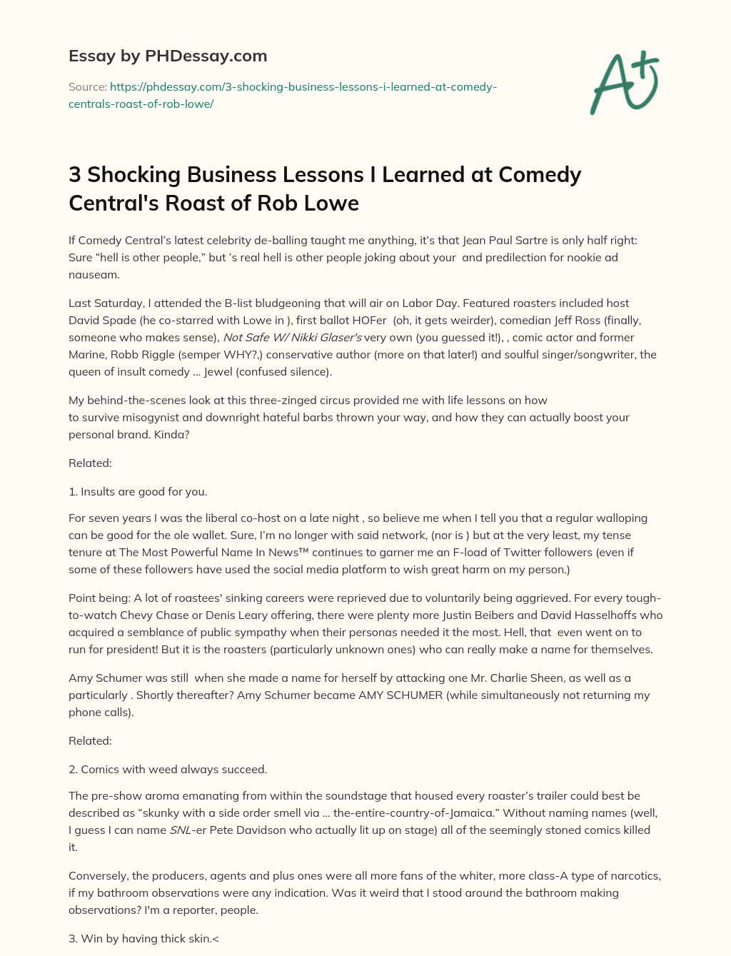 3 Shocking Business Lessons I Learned at Comedy Central’s Roast of Rob Lowe essay