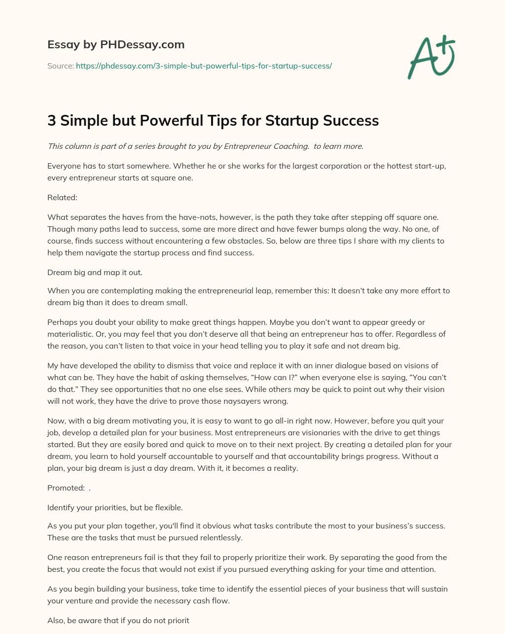3 Simple but Powerful Tips for Startup Success essay
