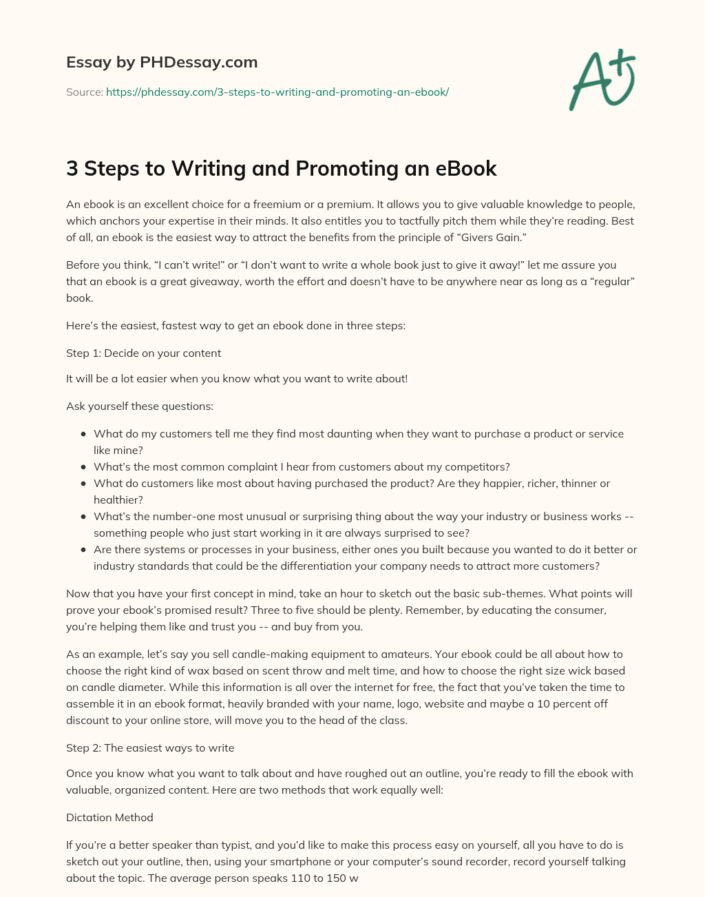 3 Steps to Writing and Promoting an eBook essay