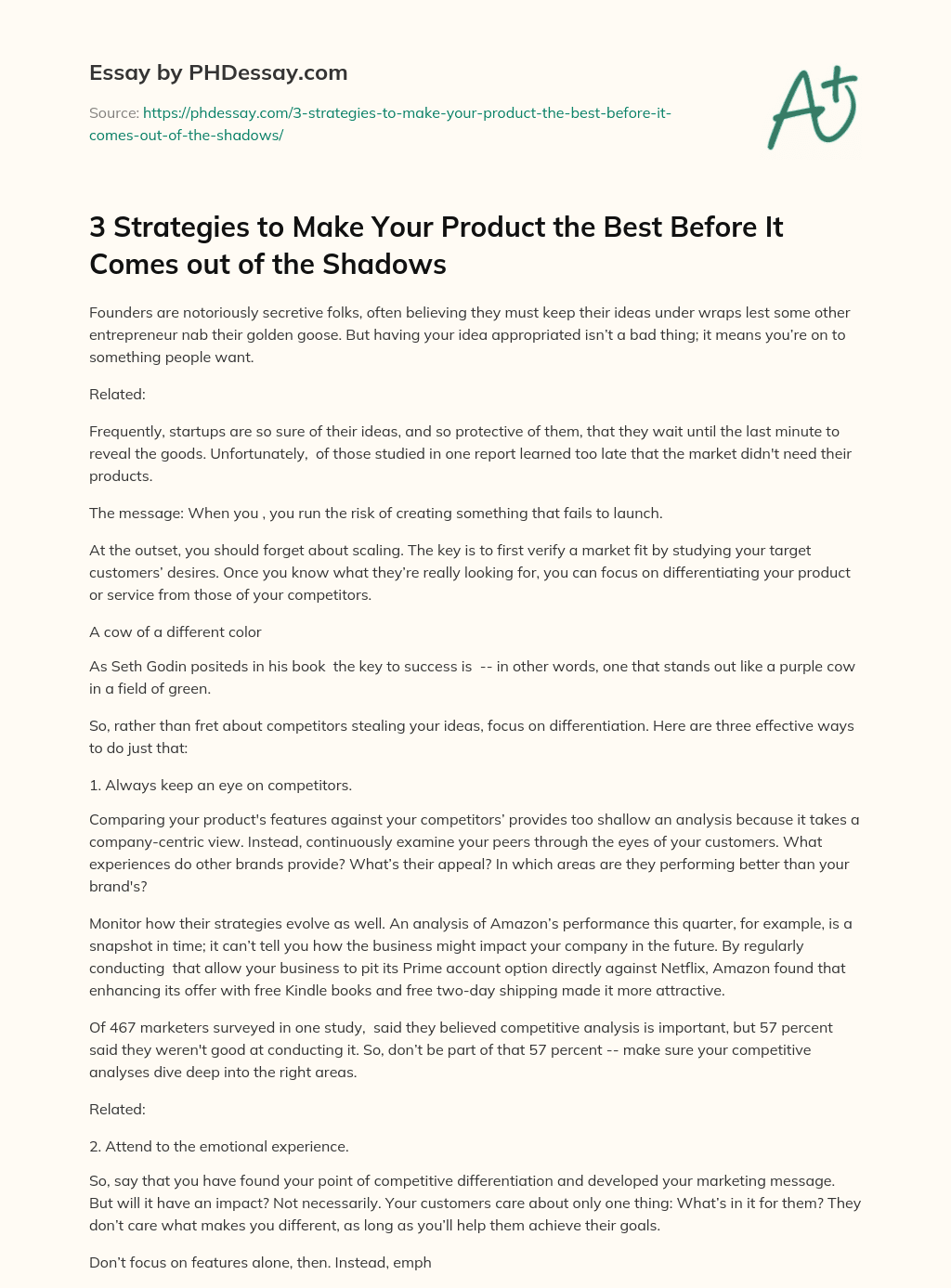 3 Strategies to Make Your Product the Best Before It Comes out of the Shadows essay