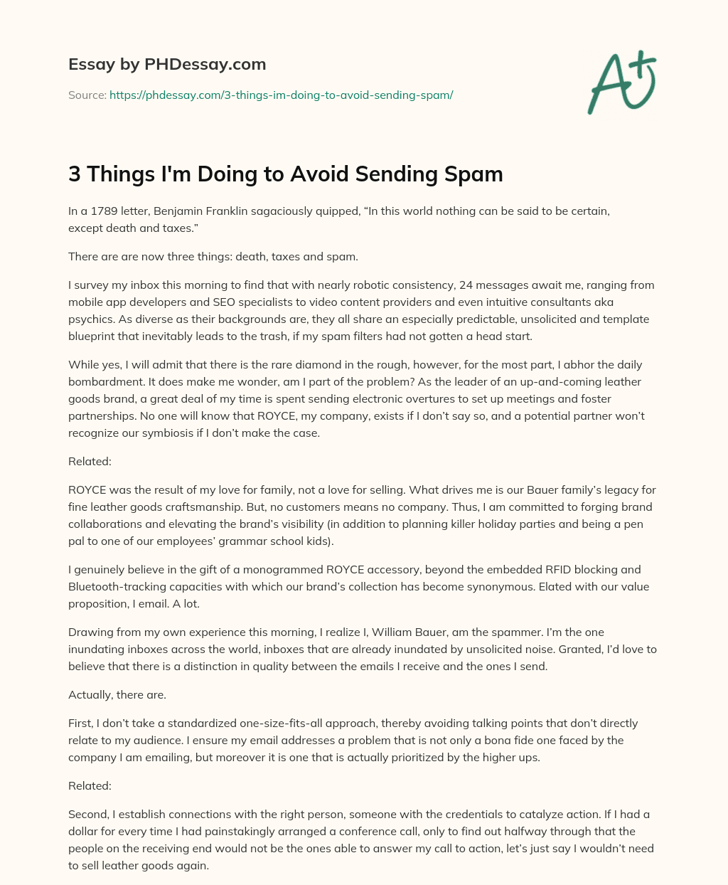 3 Things I’m Doing to Avoid Sending Spam essay