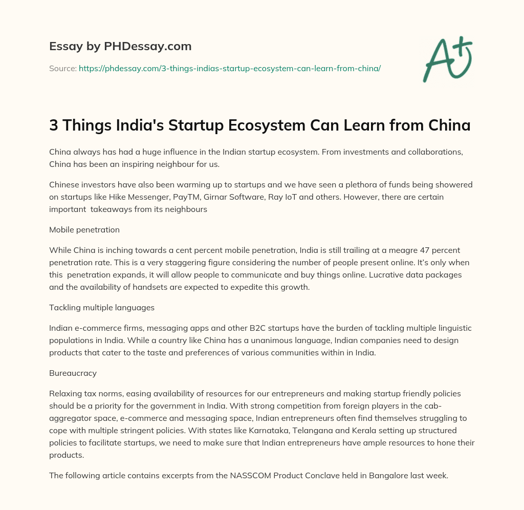 3 Things India’s Startup Ecosystem Can Learn from China essay