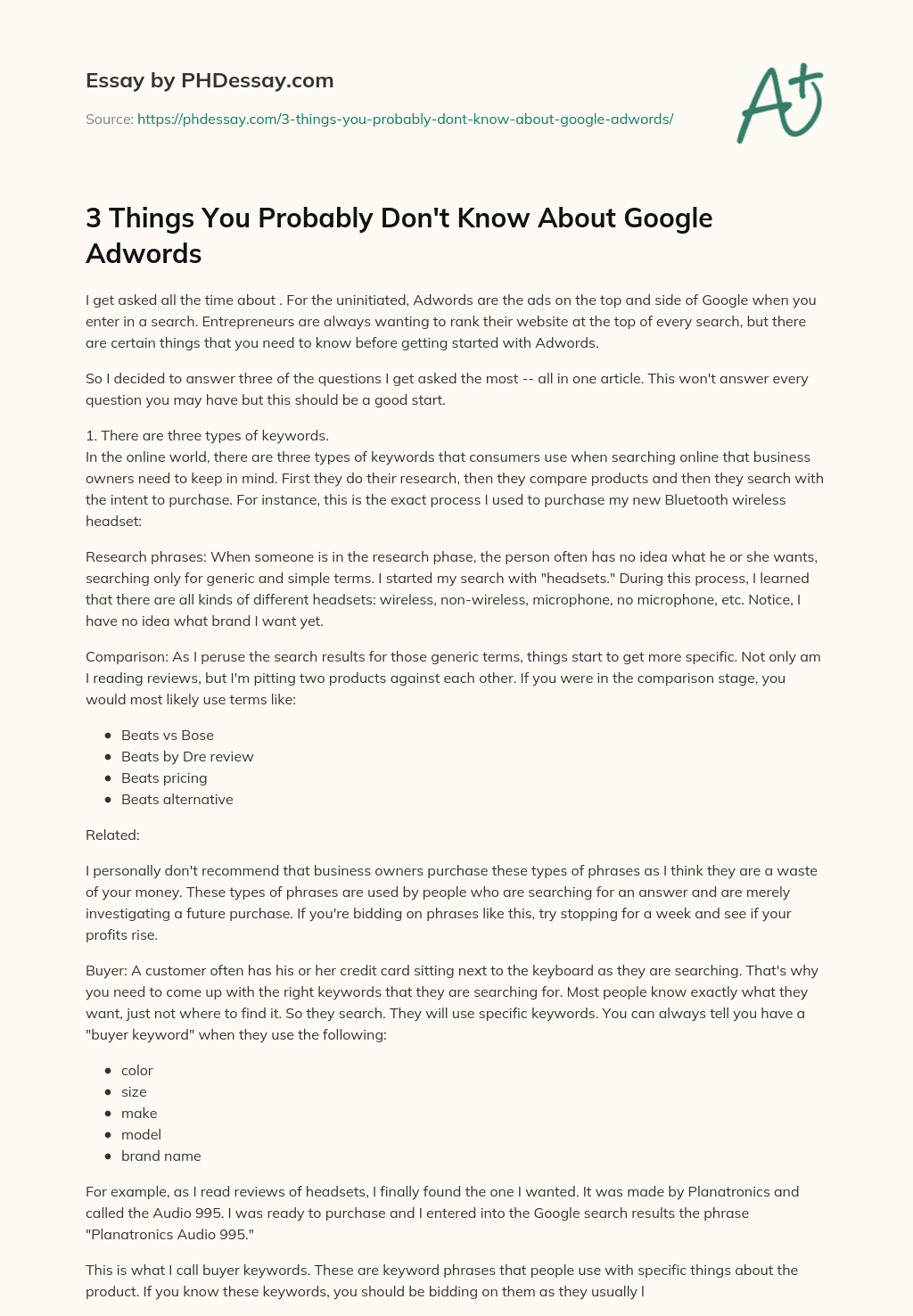 3 Things You Probably Don’t Know About Google Adwords essay