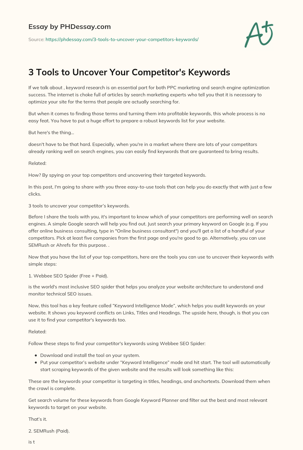 3 Tools to Uncover Your Competitor’s Keywords essay