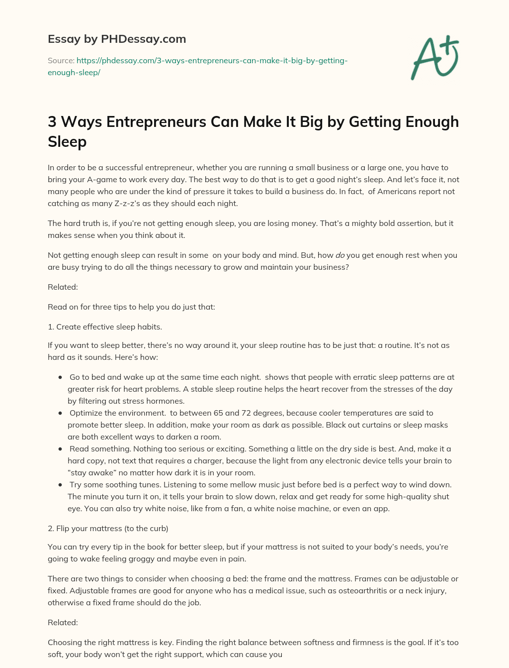3 Ways Entrepreneurs Can Make It Big by Getting Enough Sleep essay