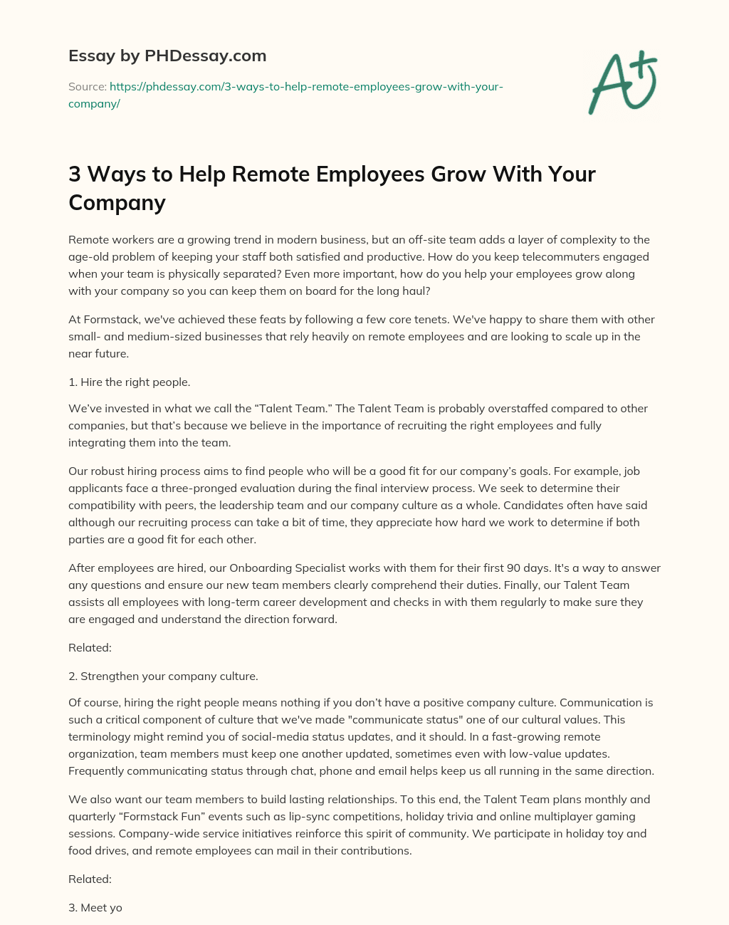 3 Ways to Help Remote Employees Grow With Your Company essay