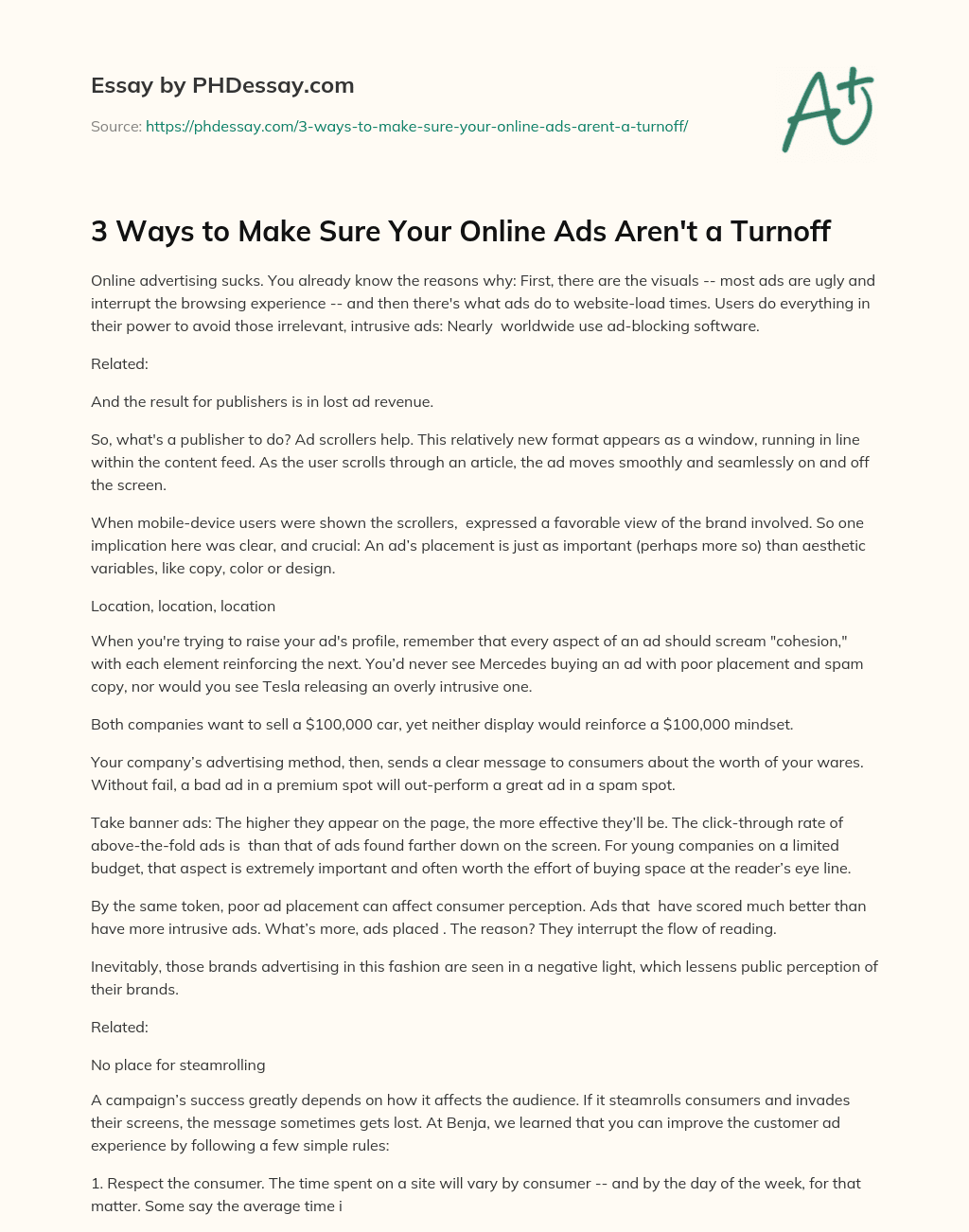 3 Ways to Make Sure Your Online Ads Aren’t a Turnoff essay