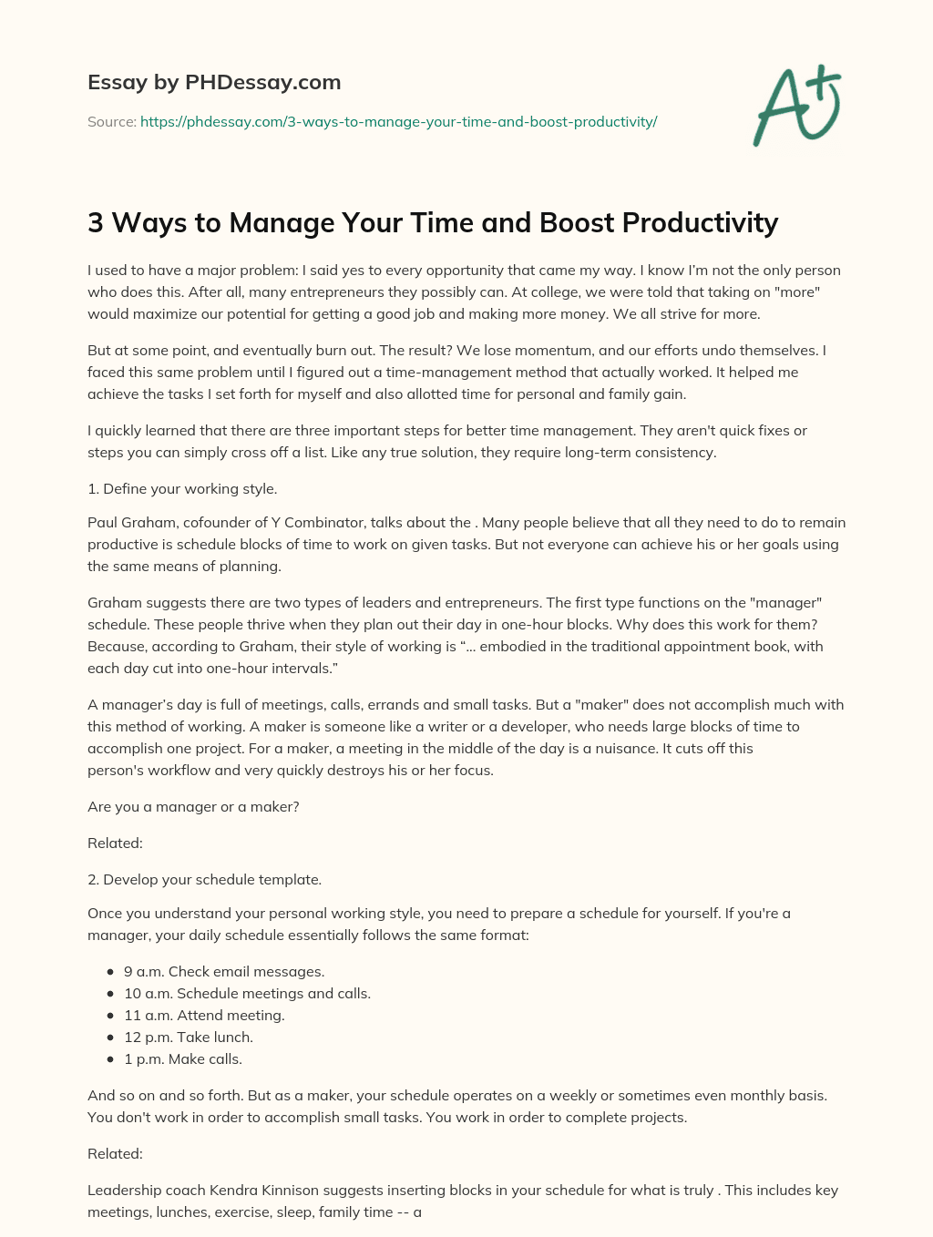 3 Ways to Manage Your Time and Boost Productivity essay