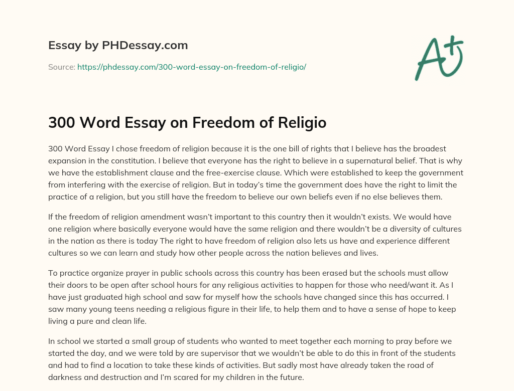 300 Word Essay on Freedom of Religio essay