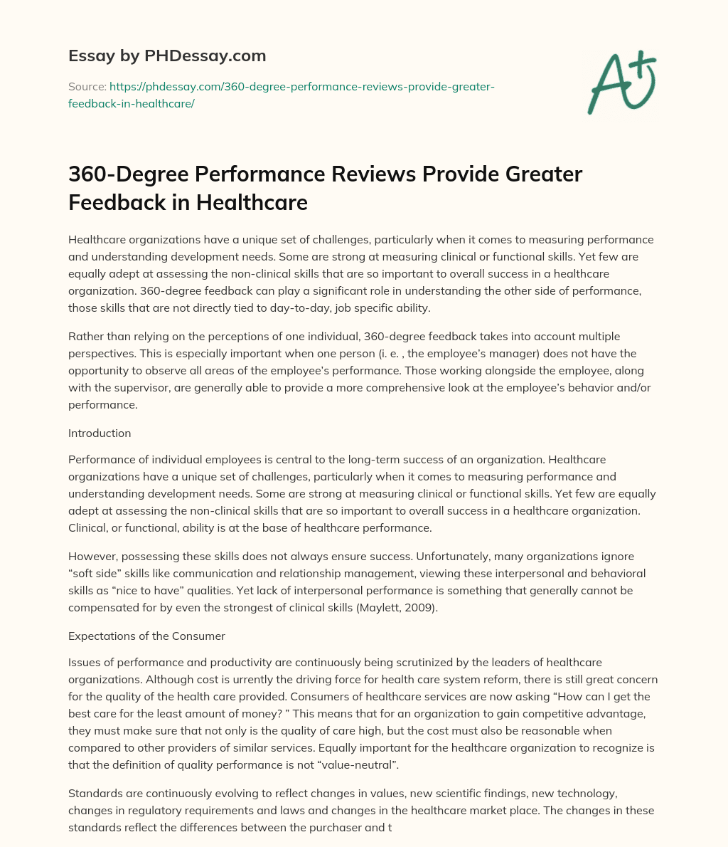 360-Degree Performance Reviews Provide Greater Feedback in Healthcare essay