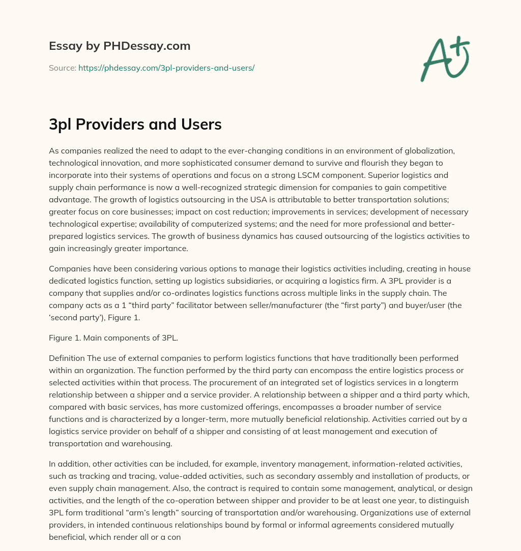 3pl Providers and Users essay