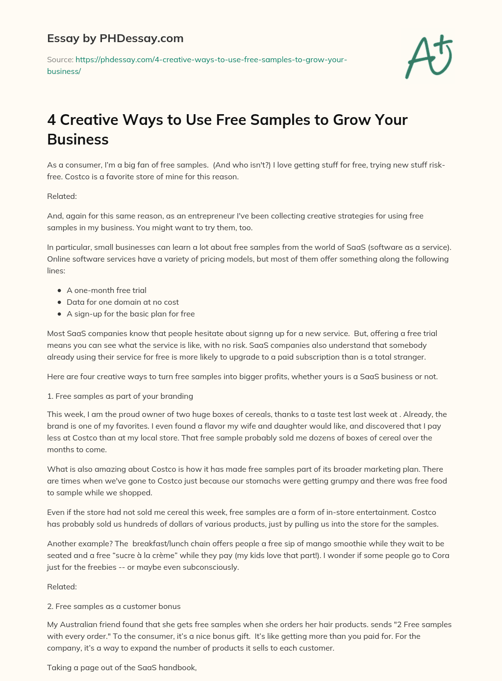 4 Creative Ways to Use Free Samples to Grow Your Business essay