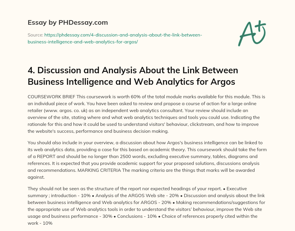 Analyzing and Proposing Web Analytics for Argos.co.uk – Coursework Brief and Marking Criteria essay