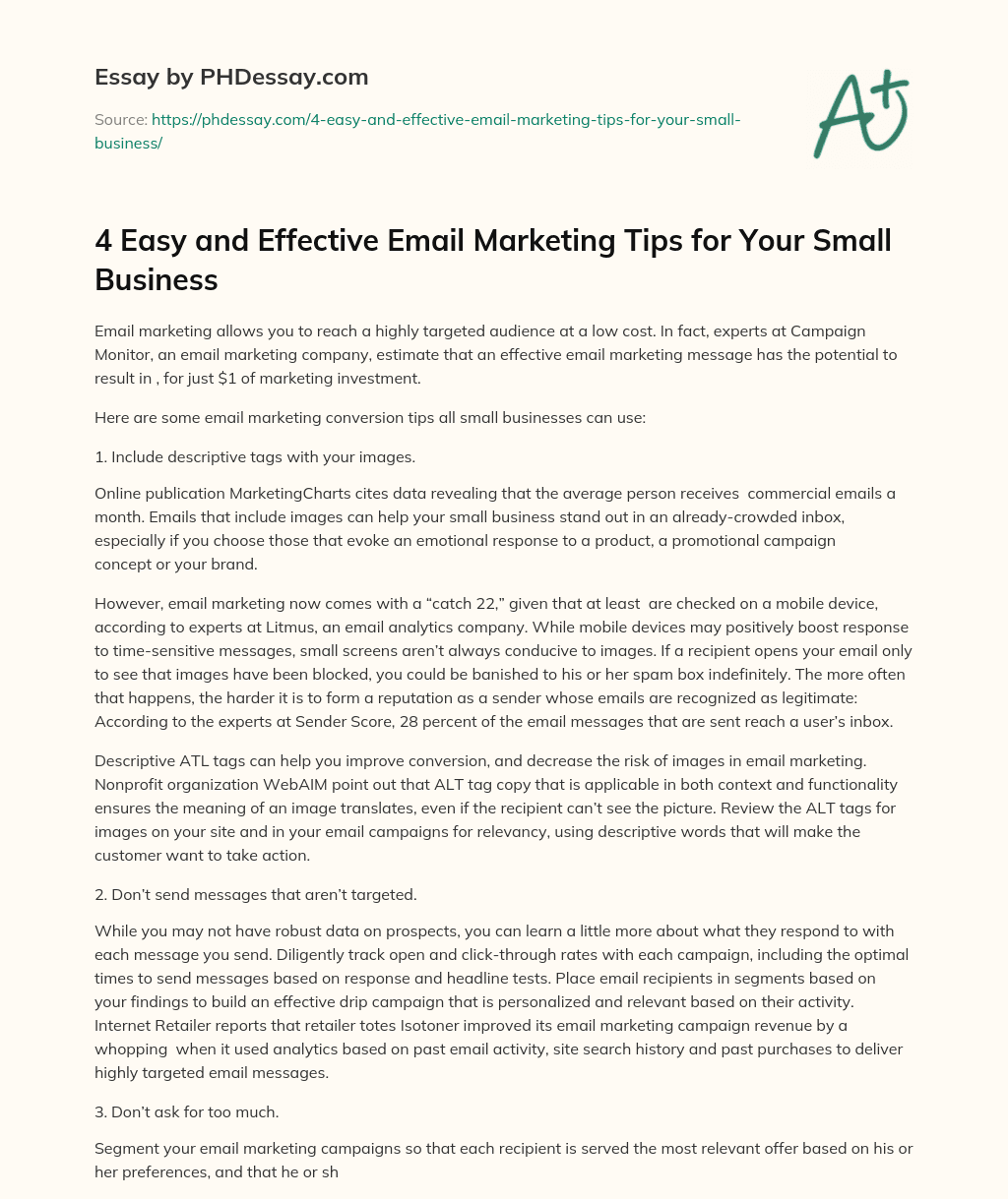4 Easy and Effective Email Marketing Tips for Your Small Business essay
