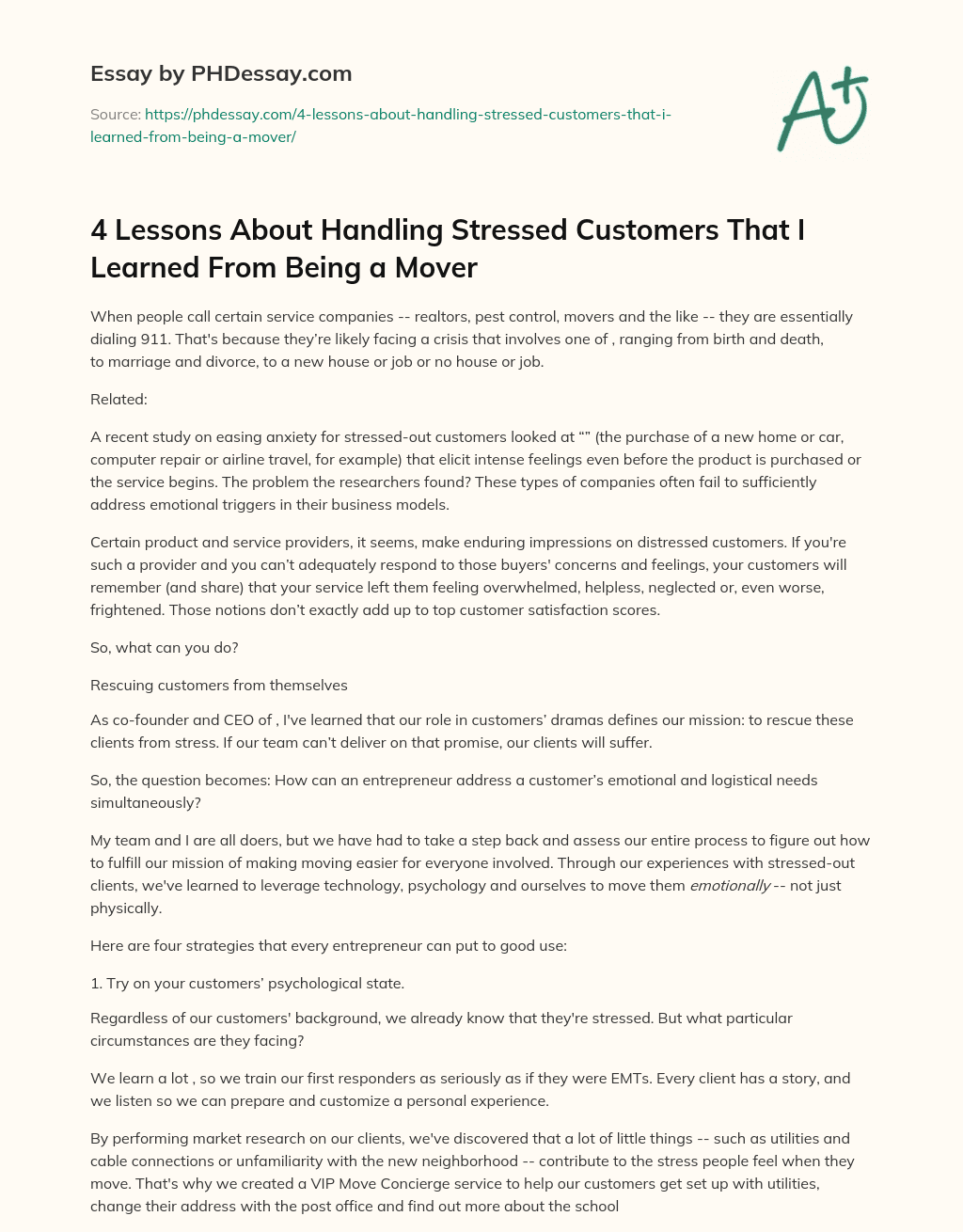 4 Lessons About Handling Stressed Customers That I Learned From Being a Mover essay