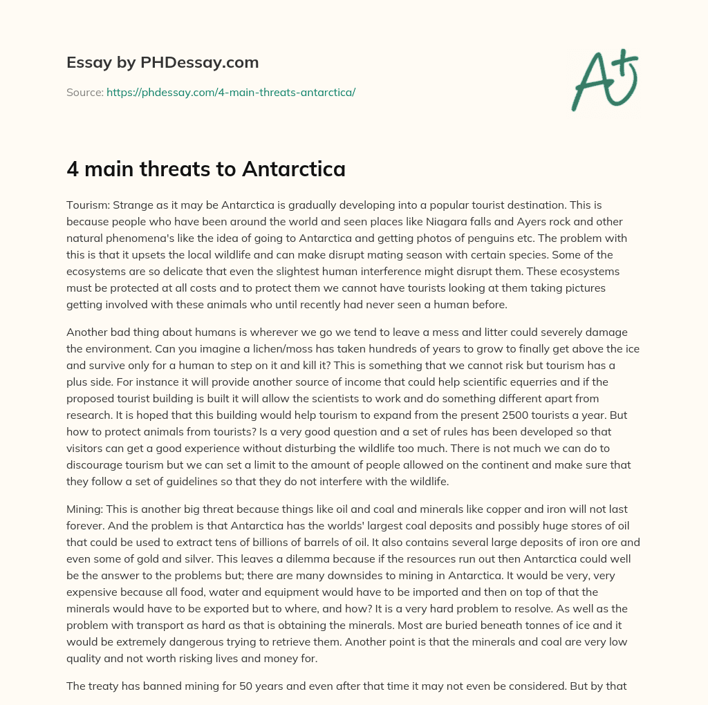 4 main threats to Antarctica essay