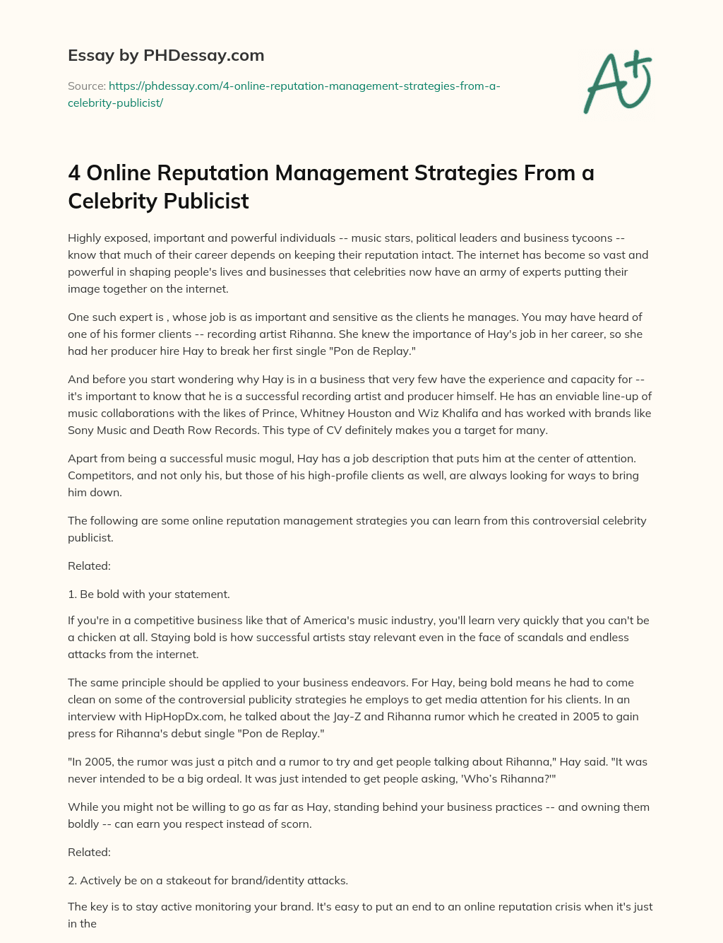 4 Online Reputation Management Strategies From a Celebrity Publicist essay