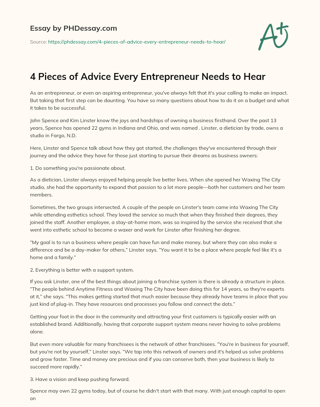 4 Pieces of Advice Every Entrepreneur Needs to Hear essay