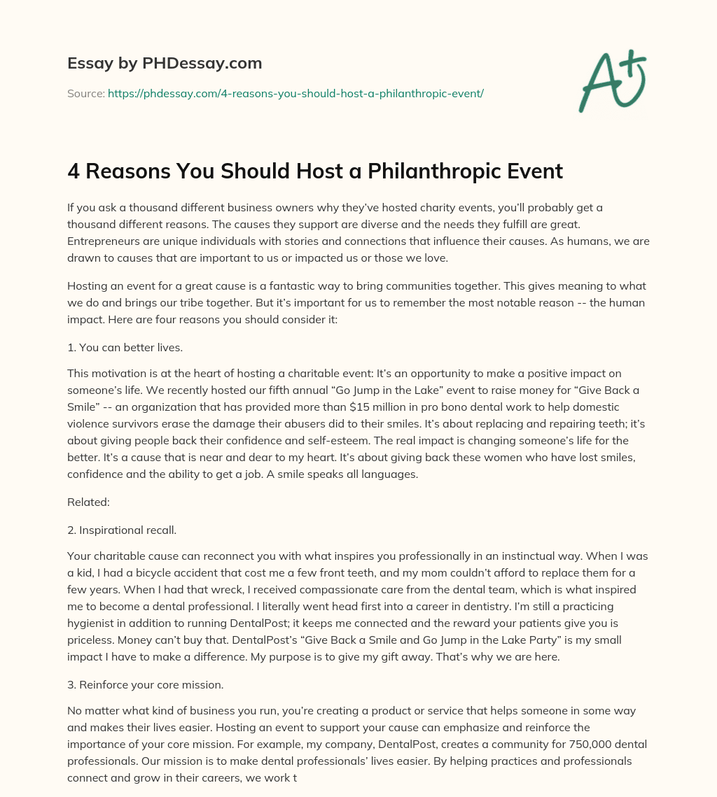 4 Reasons You Should Host a Philanthropic Event essay
