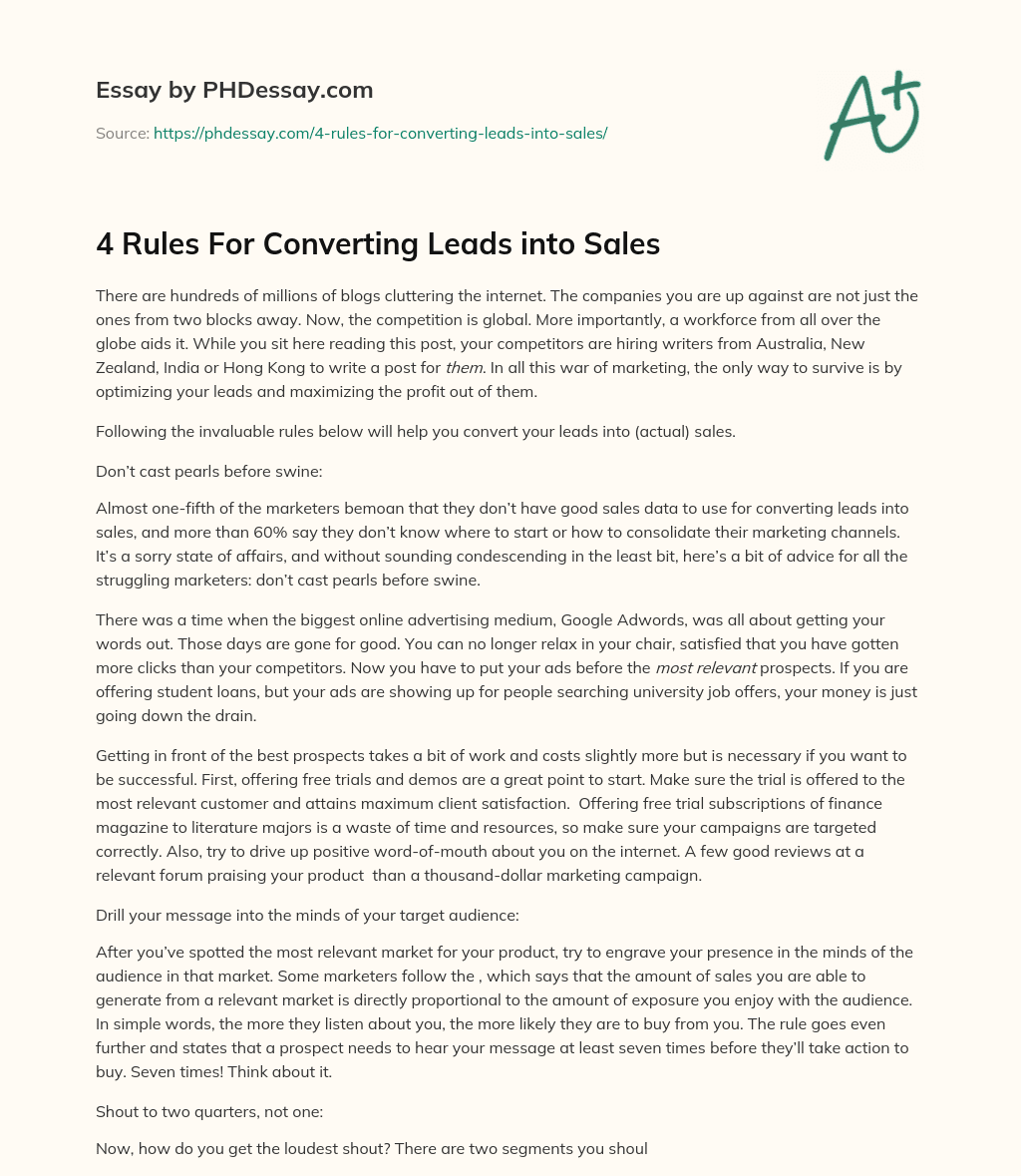 4 Rules For Converting Leads into Sales essay