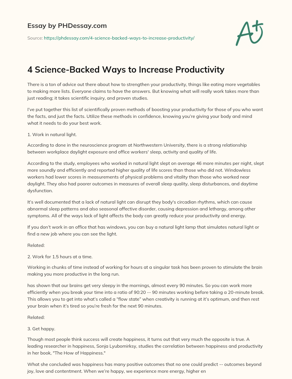 4 Science-Backed Ways to Increase Productivity essay