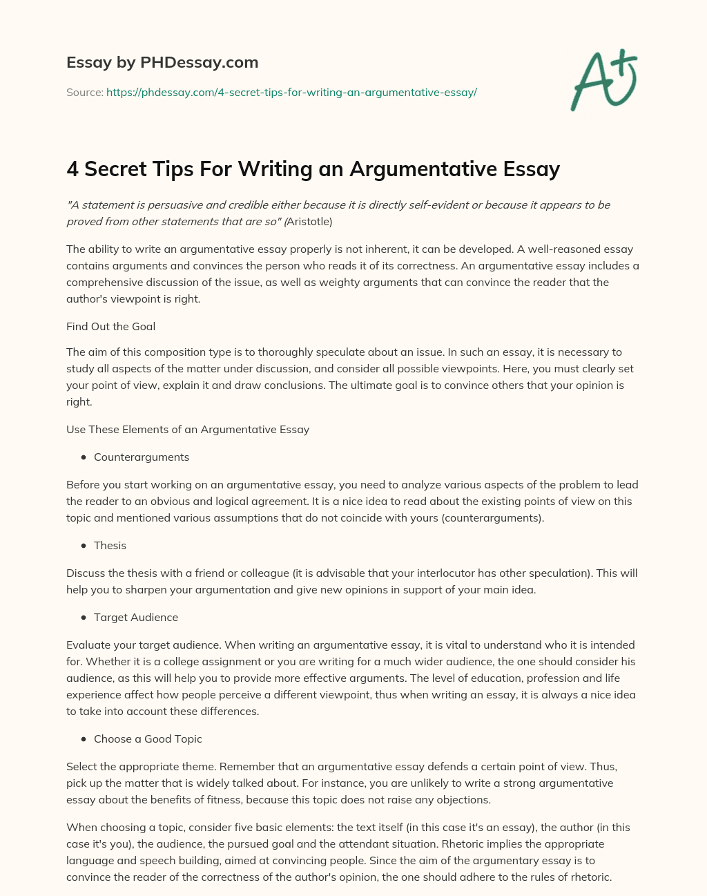 4 Secret Tips For Writing an Argumentative Essay essay