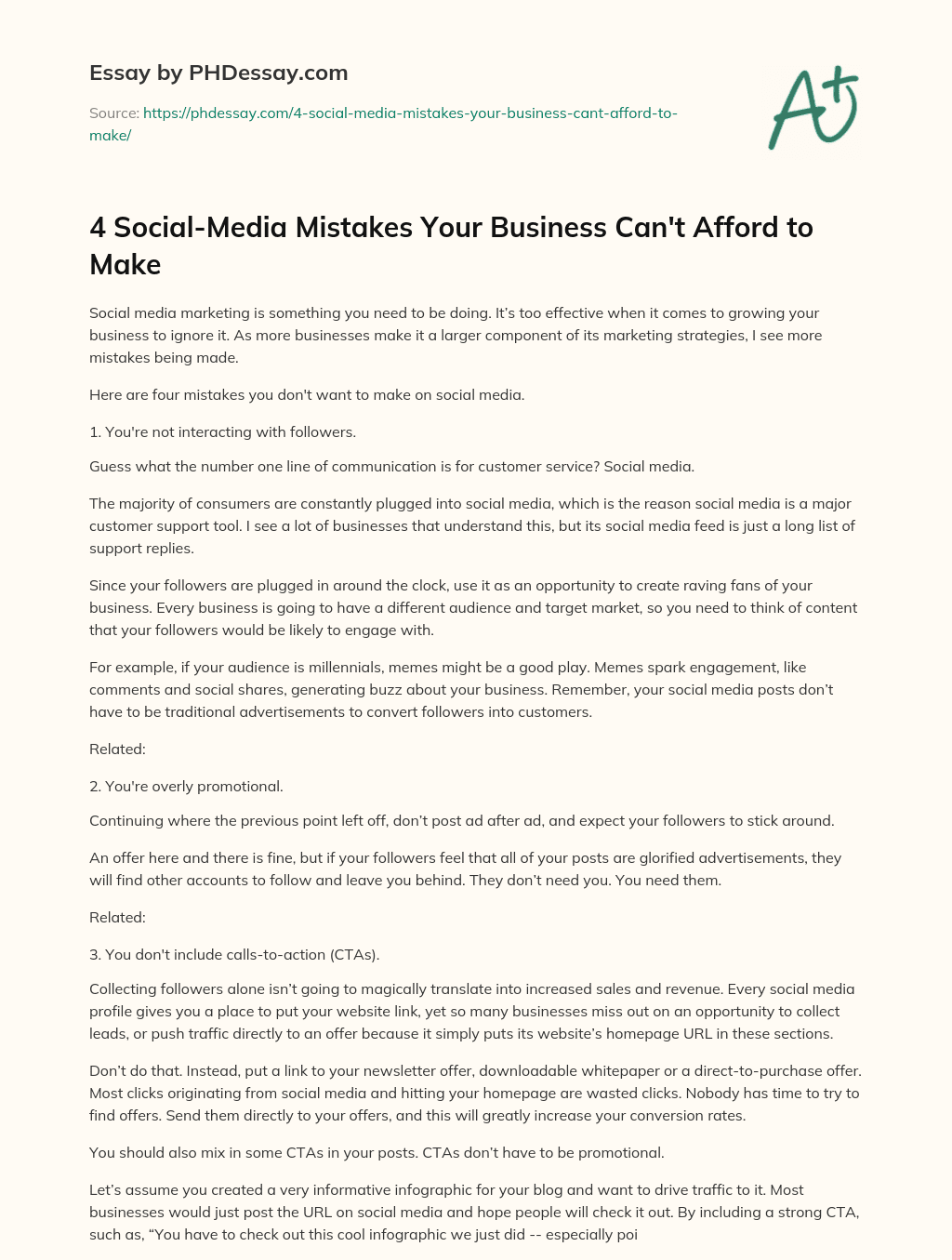 4 Social-Media Mistakes Your Business Can’t Afford to Make essay