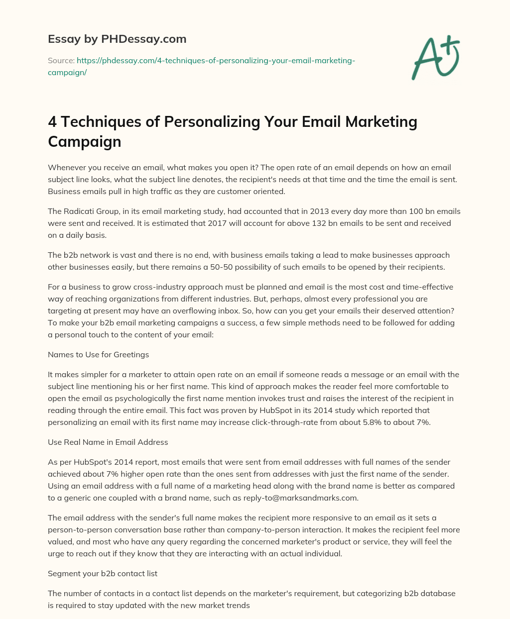4 Techniques of Personalizing Your Email Marketing Campaign essay