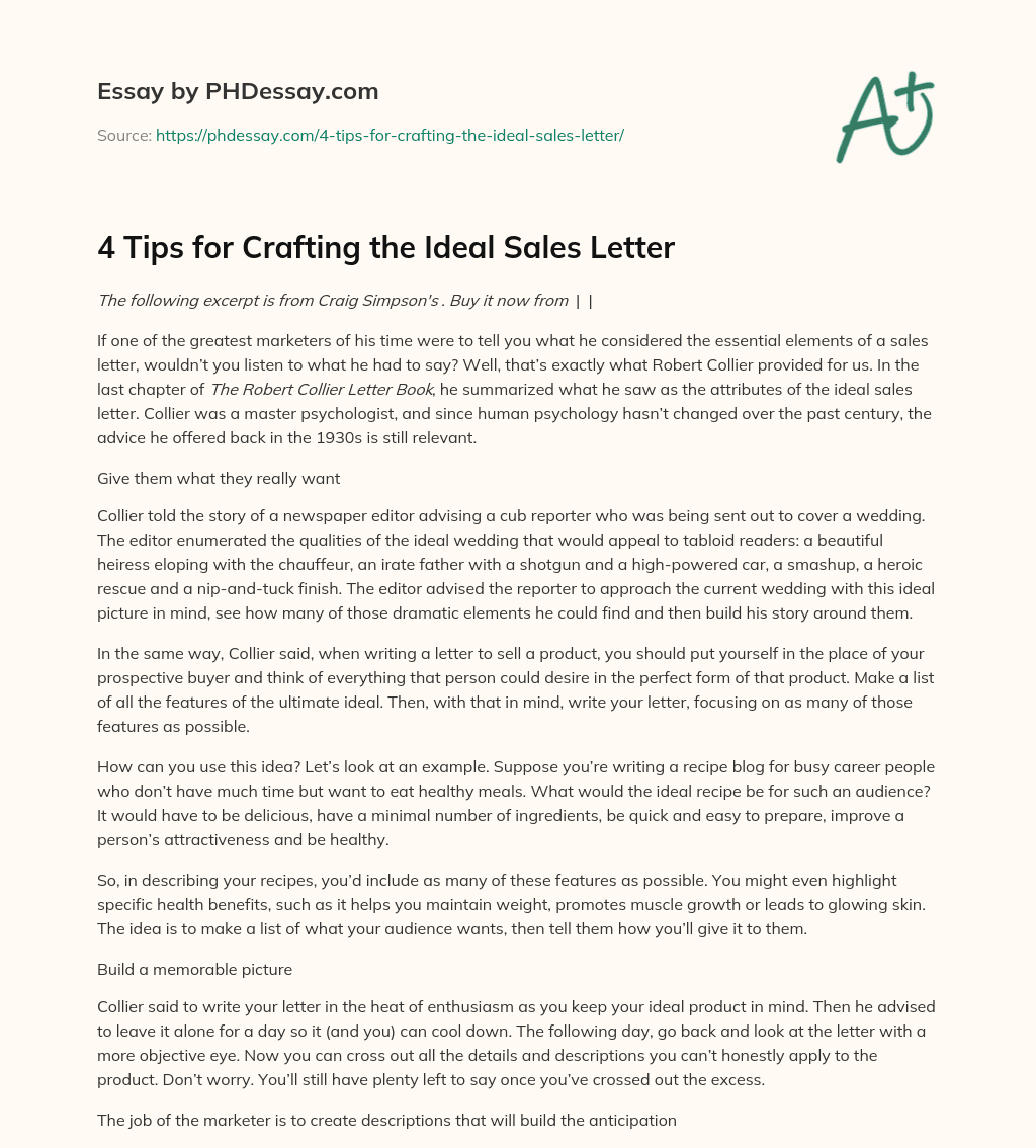 4 Tips for Crafting the Ideal Sales Letter essay