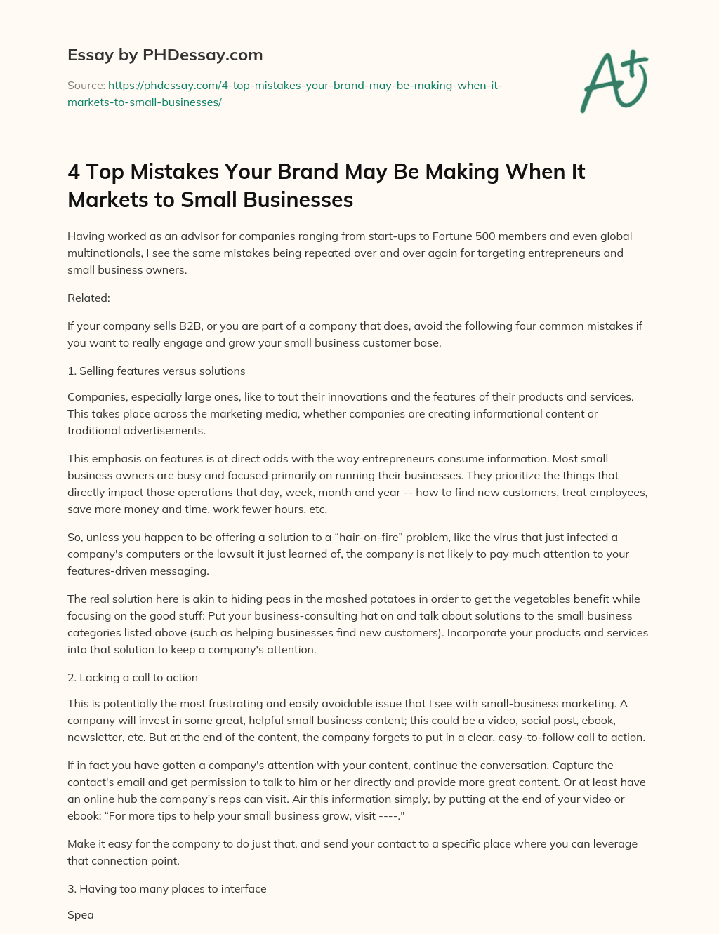 4 Top Mistakes Your Brand May Be Making When It Markets to Small Businesses essay