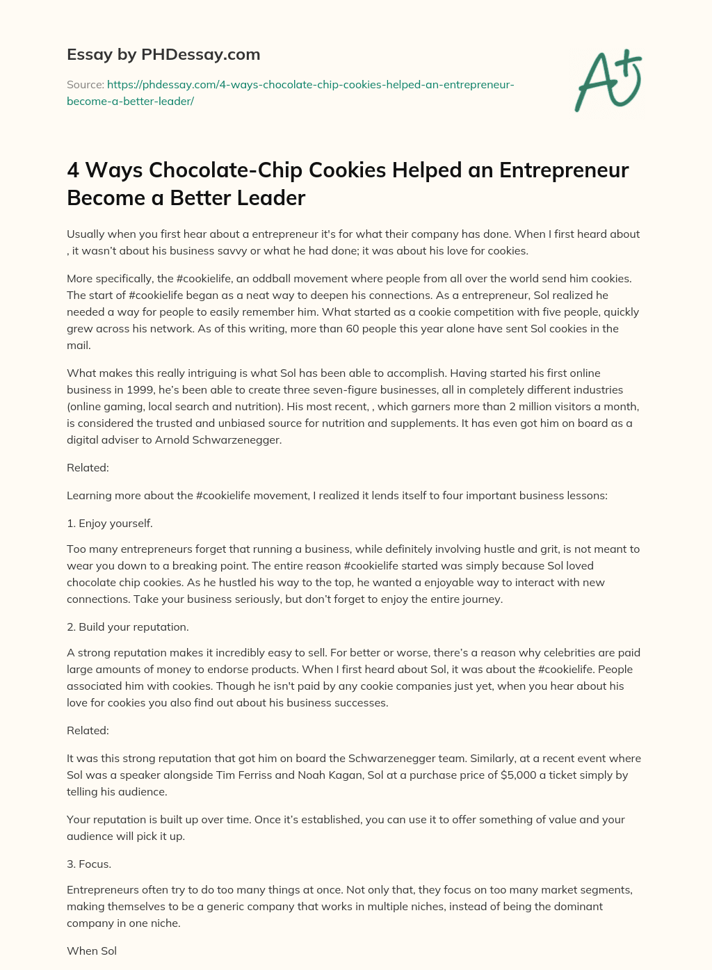 4 Ways Chocolate-Chip Cookies Helped an Entrepreneur Become a Better Leader essay