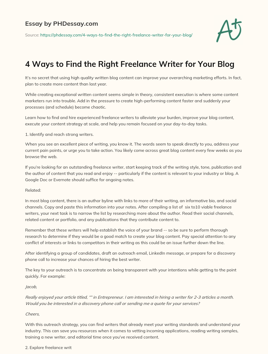 4 Ways to Find the Right Freelance Writer for Your Blog essay