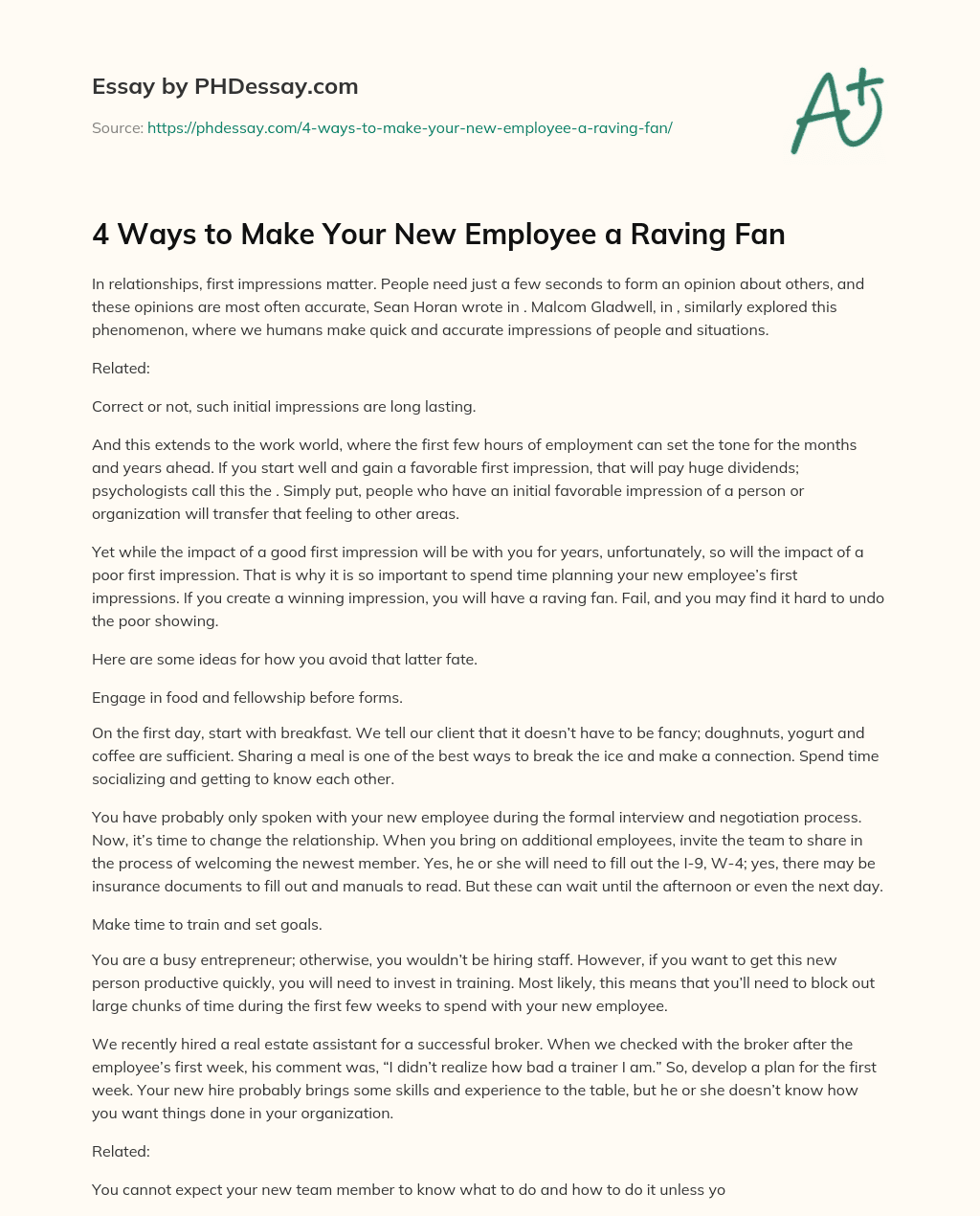 4 Ways to Make Your New Employee a Raving Fan essay