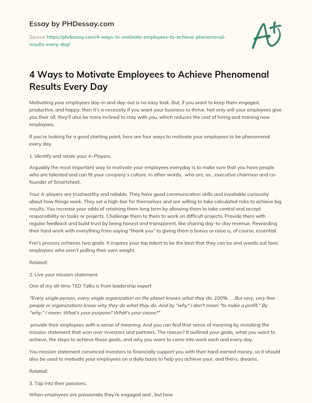 4 Ways to Motivate Employees to Achieve Phenomenal Results Every Day essay