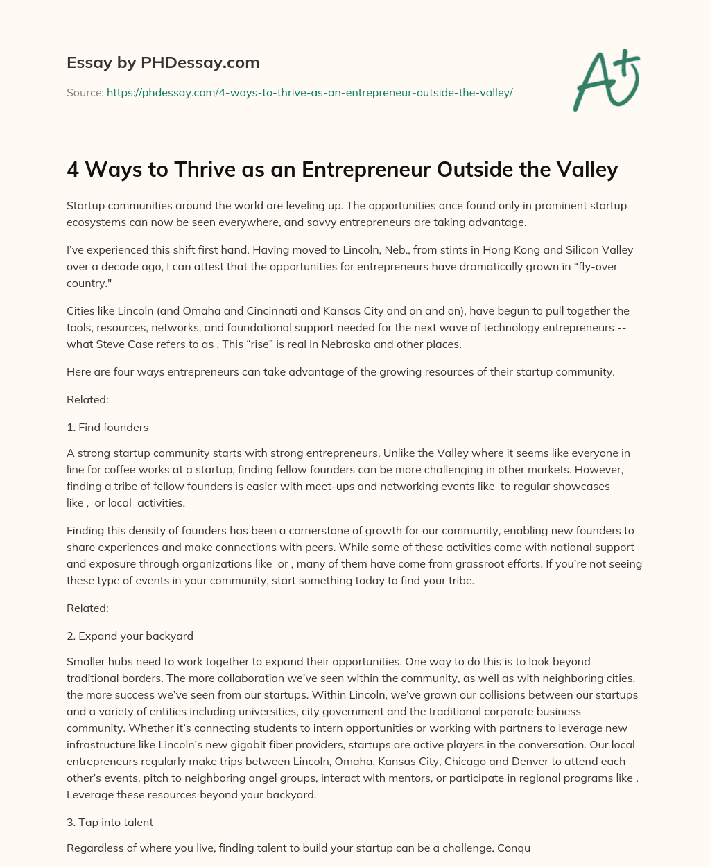 4 Ways to Thrive as an Entrepreneur Outside the Valley essay