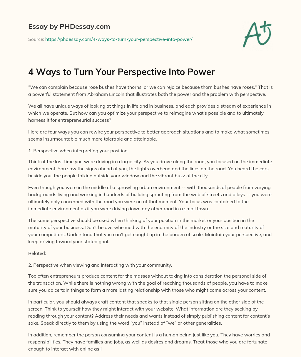 4 Ways to Turn Your Perspective Into Power essay