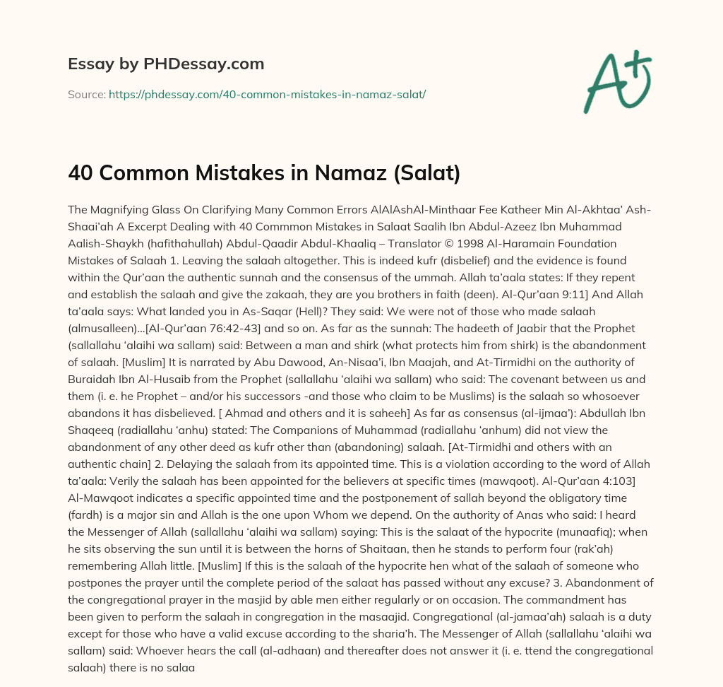 40 Common Mistakes in Namaz (Salat) essay