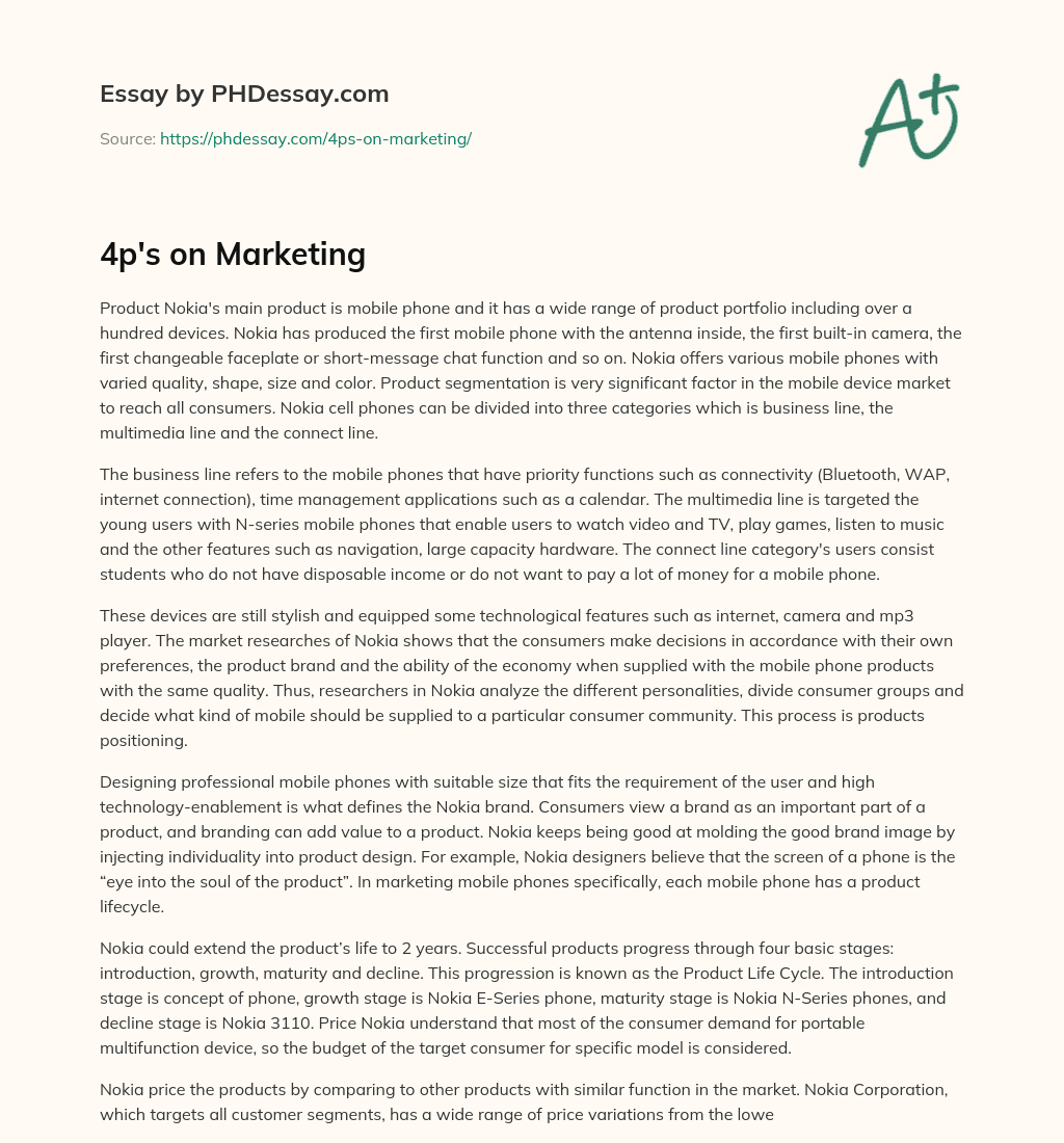 4p’s on Marketing essay