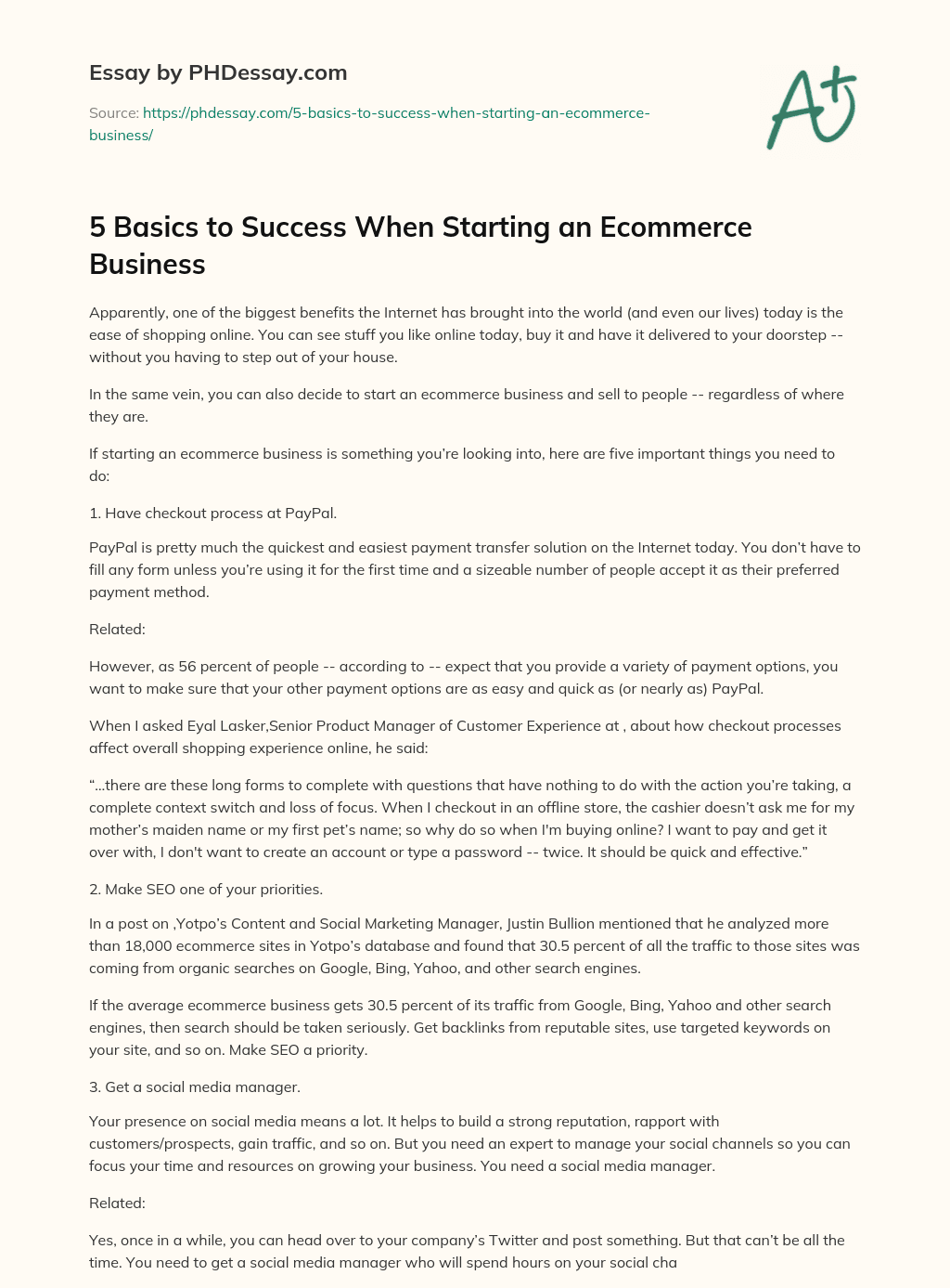 5 Basics to Success When Starting an Ecommerce Business essay