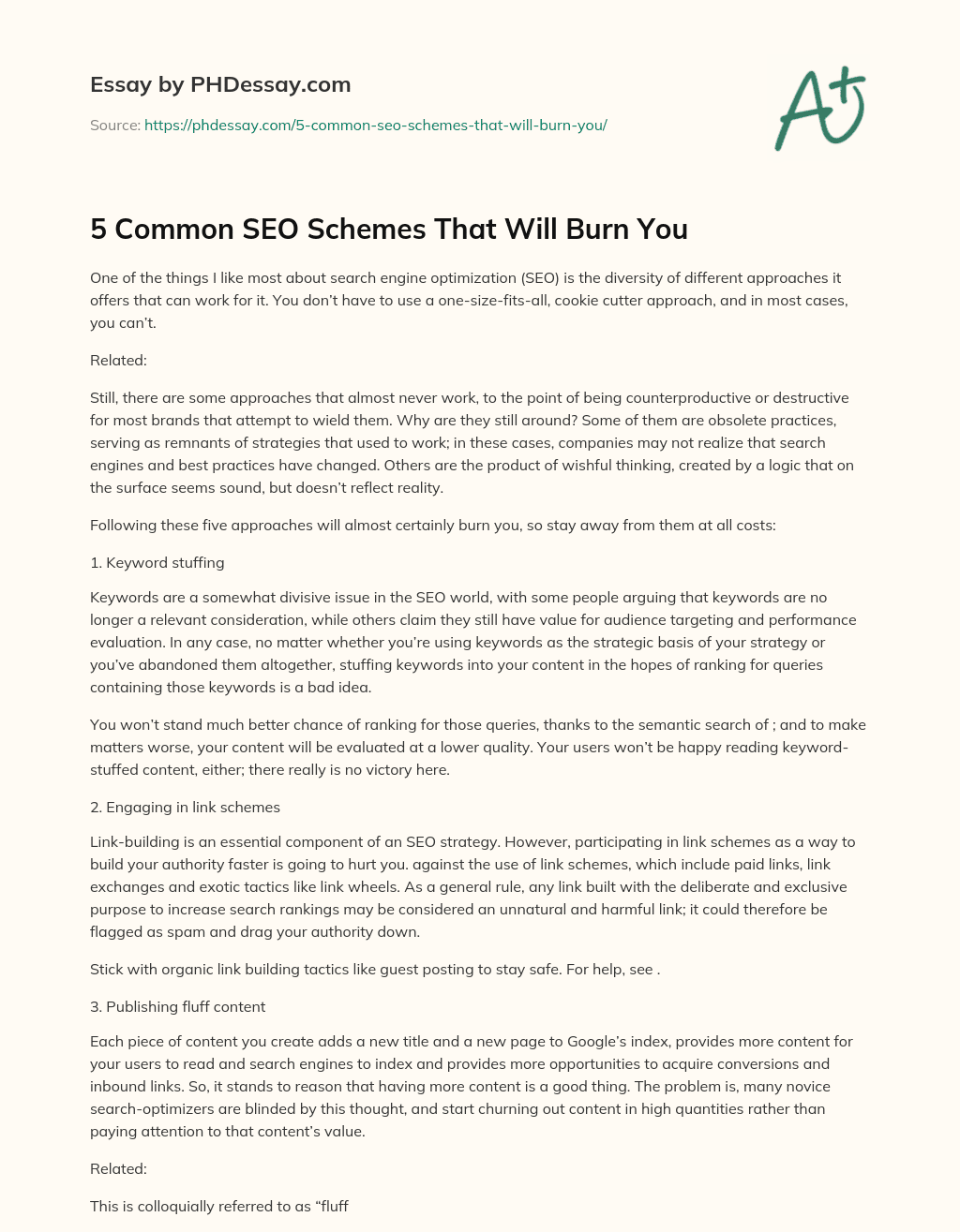 5 Common SEO Schemes That Will Burn You essay
