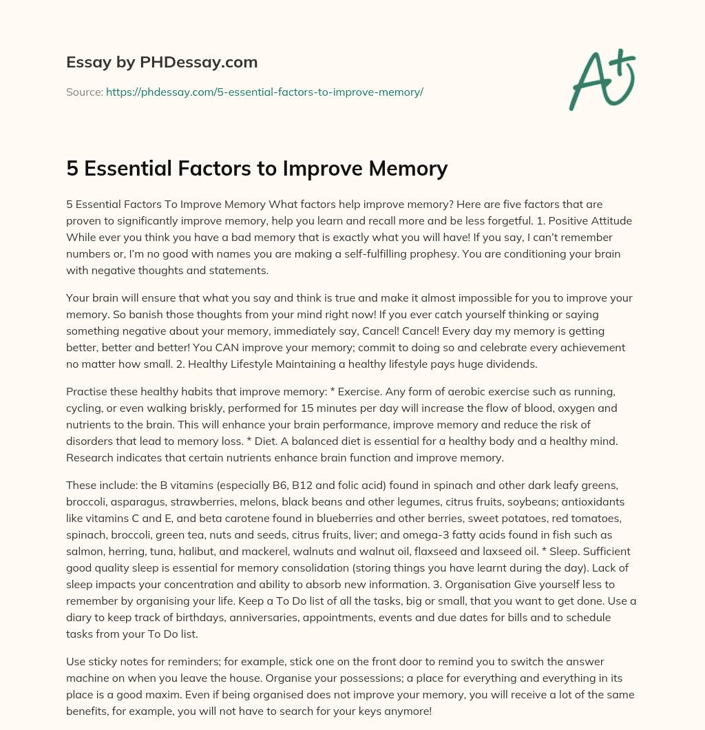 5 Essential Factors to Improve Memory essay